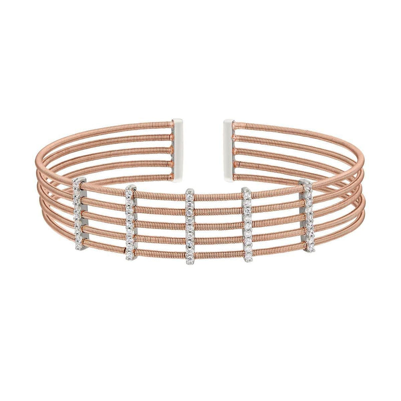Rose Gold Finish Sterling Silver Multi Cable Cuff Bracelet - LL7014B-RG/RH-Kelly Waters-Renee Taylor Gallery