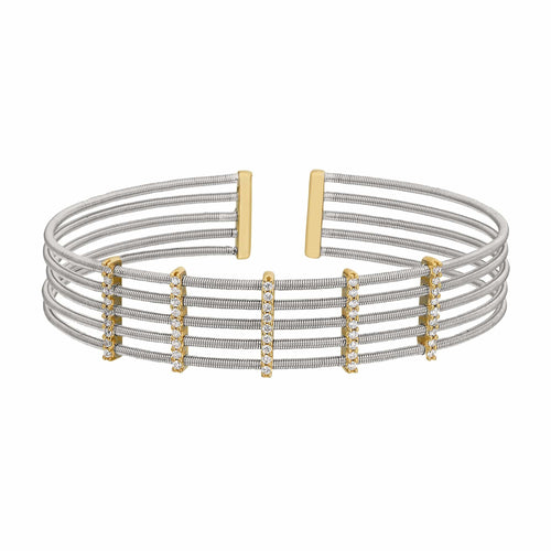Rhodium Finish Sterling Silver Multi Cable Cuff Bracelet - LL7014B-RH/G-Kelly Waters-Renee Taylor Gallery