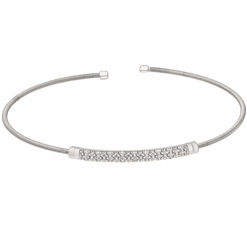 Rhodium Finish Sterling Silver Cable Birth Gems April Cuff Bracelet - LL7022B4-RH-Kelly Waters-Renee Taylor Gallery