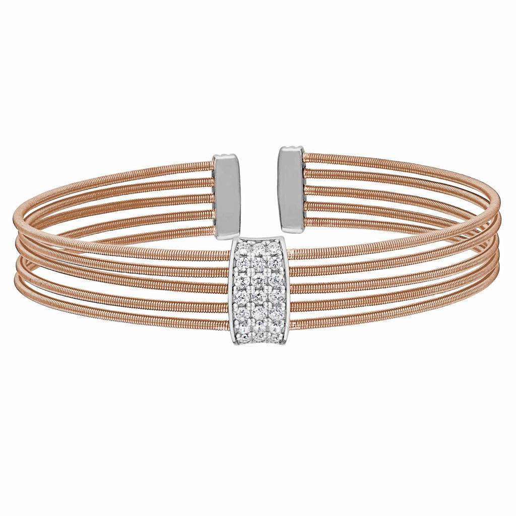 Rose Gold Finish Sterling Silver Multi Cable Cuff Bracelet - LL7033B-RG/RH-Kelly Waters-Renee Taylor Gallery