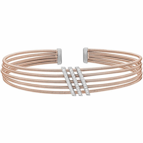 Rose Gold Finish Sterling Silver Multi Cable Cuff Bracelet - LL7034B-RG/RH-Kelly Waters-Renee Taylor Gallery