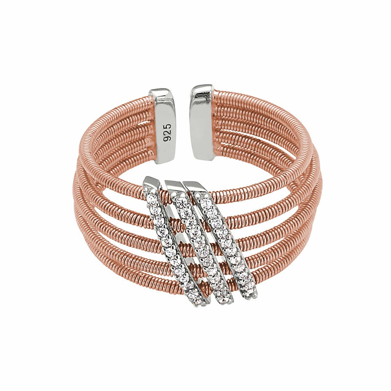 Rose Gold Finish Sterling Silver Multi Cable Cuff Ring - LL7034R-RG/RH-Kelly Waters-Renee Taylor Gallery
