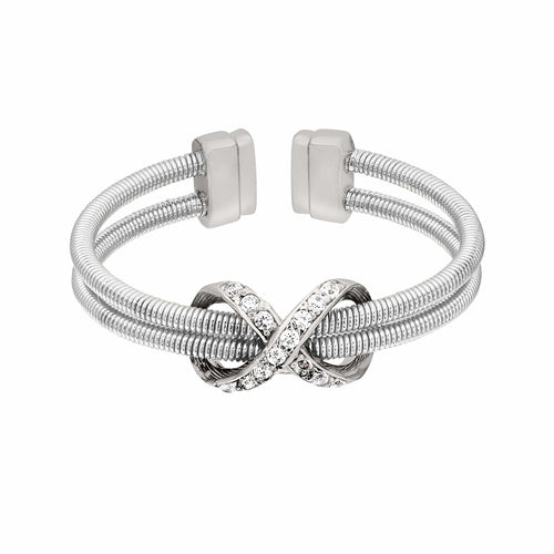 Rhodium Finish Sterling Silver Two Cable Cuff Ring - LL7036R-RH/RH-Kelly Waters-Renee Taylor Gallery