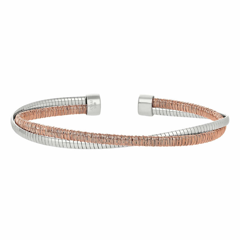 Rose Gold Finish Sterling Silver & Rhodium Finish Omega Twist Cuff Bracelet - LL7038B-RG/RH-Kelly Waters-Renee Taylor Gallery