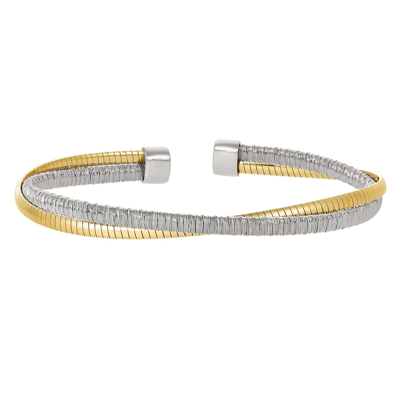 Rhodium Finish Sterling Silver & Gold Finish Omega Twist Cuff Bracelet - LL7038B-RH/G-Kelly Waters-Renee Taylor Gallery