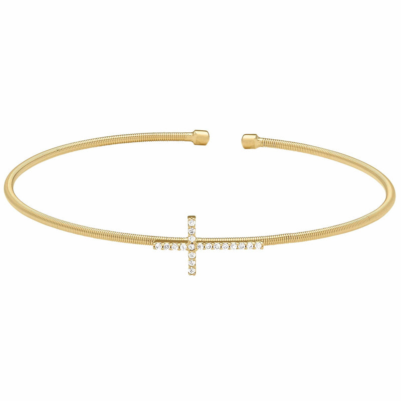 Gold Finish Sterling Silver Cable Cuff Cross Bracelet - LL7056B-G-Kelly Waters-Renee Taylor Gallery