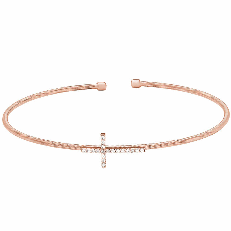 Rose Gold Finish Sterling Silver Cable Cuff Cross Bracelet - LL7056B-RG-Kelly Waters-Renee Taylor Gallery