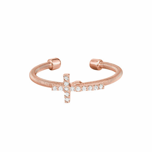 Rose Gold Finish Sterling Silver Cable Cuff Cross Ring - LL7056R-RG-Kelly Waters-Renee Taylor Gallery