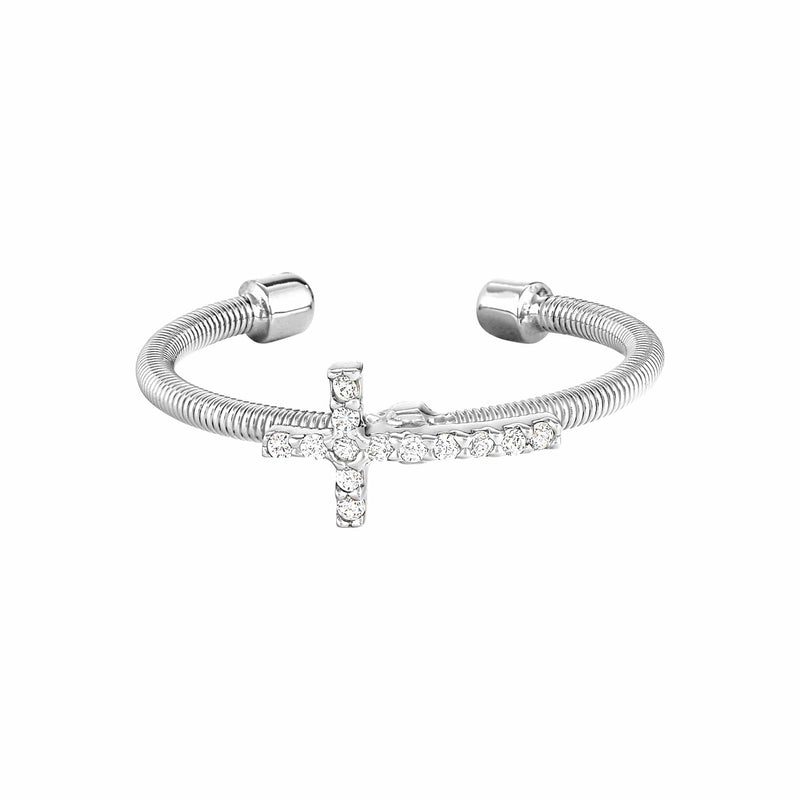 Rhodium Finish Sterling Silver Cable Cuff Cross Ring - LL7056R-RH-Kelly Waters-Renee Taylor Gallery