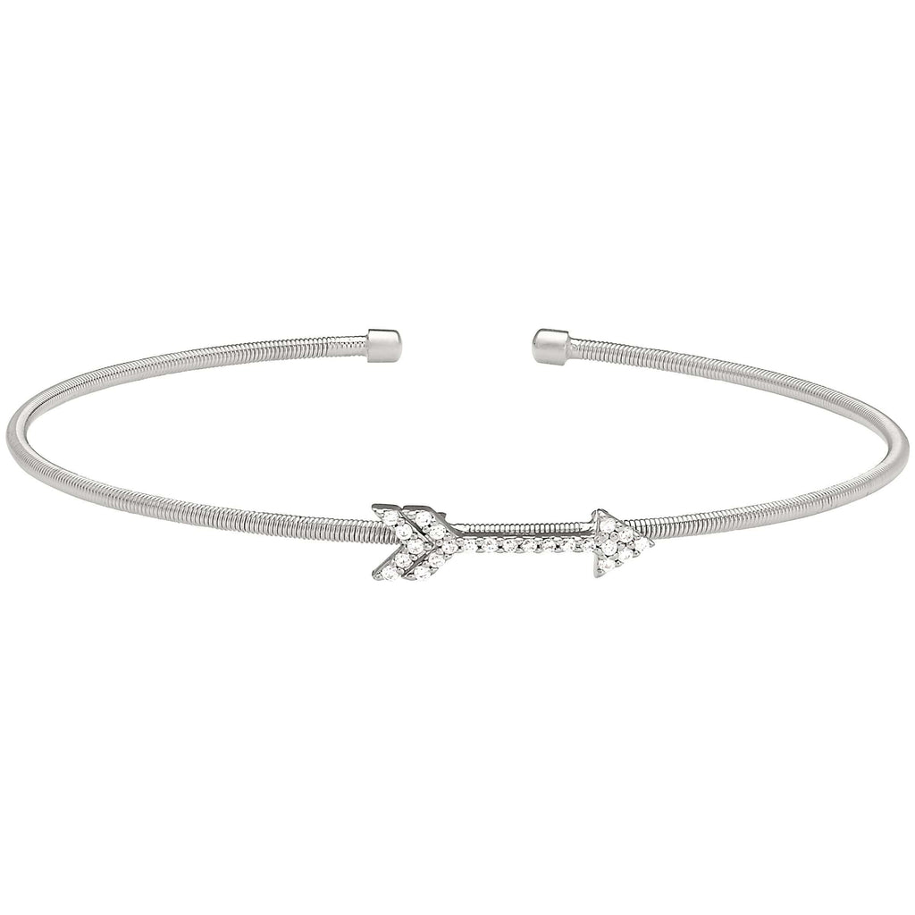 Rhodium Finish Sterling Silver Cable Cuff Arrow Bracelet - LL7057B-RH-Kelly Waters-Renee Taylor Gallery