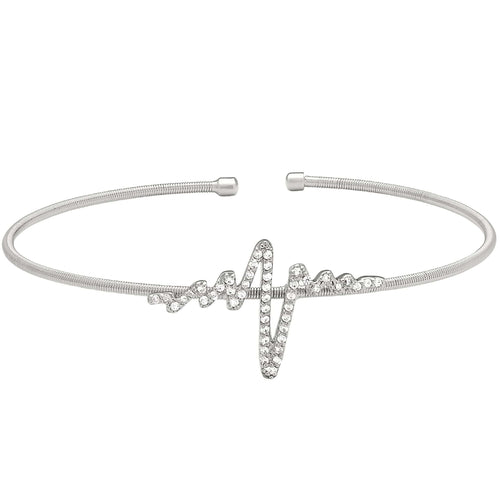 Rhodium Finish Sterling Silver Cable Cuff Heartbeat Bracelet - LL7058B-RH-Kelly Waters-Renee Taylor Gallery