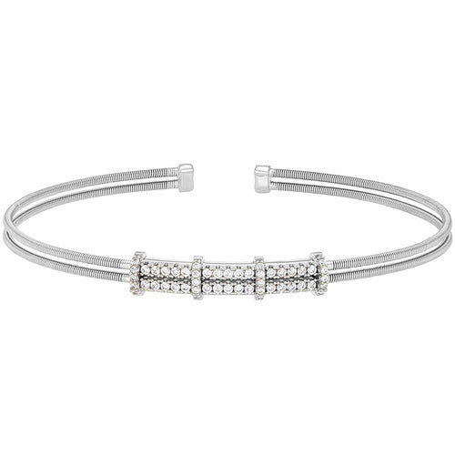 Rhodium Finish Sterling Silver Two Cable Cuff Bracelet - LL7077B-RH-Kelly Waters-Renee Taylor Gallery
