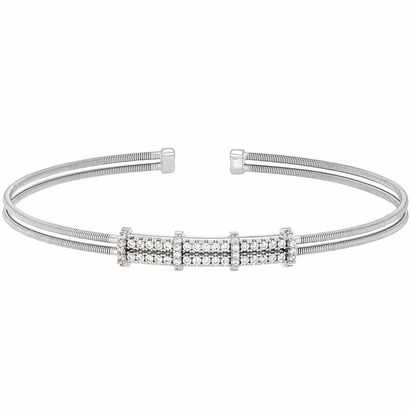 Rhodium Finish Sterling Silver Two Cable Cuff Bracelet - LL7077B-RH-Kelly Waters-Renee Taylor Gallery