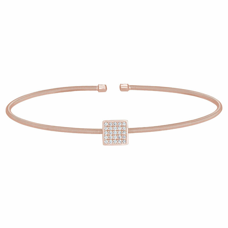 Rose Gold Finish Sterling Silver Cable Cuff Square Bracelet - LL7081B-RG-Kelly Waters-Renee Taylor Gallery
