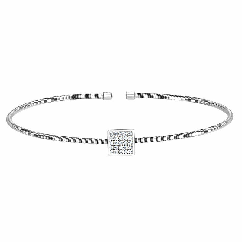 Rhodium Finish Sterling Silver Cable Cuff Square Bracelet - LL7081B-RH-Kelly Waters-Renee Taylor Gallery
