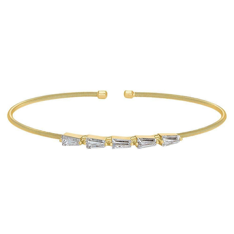 Yellow Gold Finish Sterling Silver 5 Tapered Baguettes Bracelet - LL7082B-G-Kelly Waters-Renee Taylor Gallery