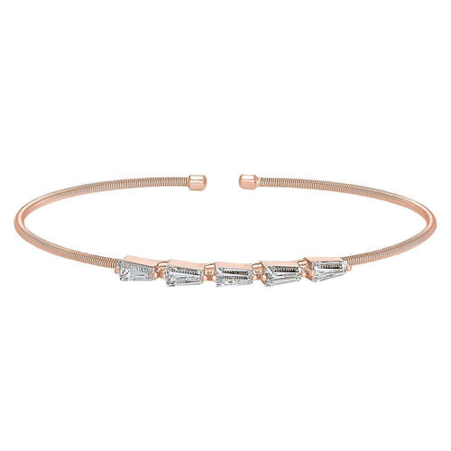 Rose Gold Finish Sterling Silver 5 Tapered Baguettes Bracelet - LL7082B-RG-Kelly Waters-Renee Taylor Gallery