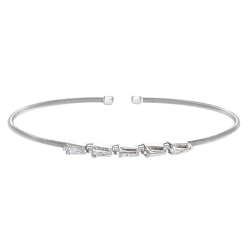 Rhodium Finish Sterling Silver 5 Tapered Baguettes Bracelet - LL7082B-RH-Kelly Waters-Renee Taylor Gallery