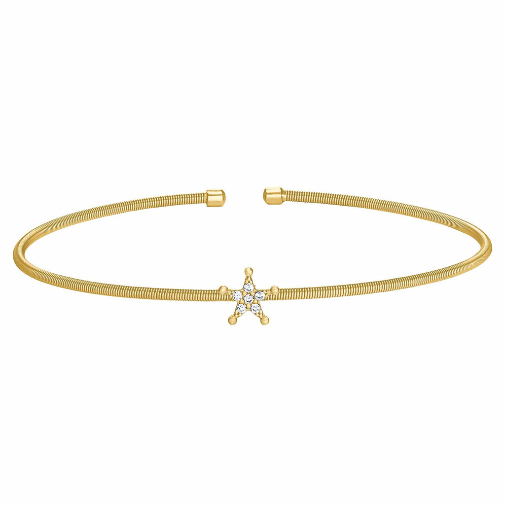 Gold Finish Sterling Silver Cable Cuff Star Bracelet - LL7083B-G-Kelly Waters-Renee Taylor Gallery