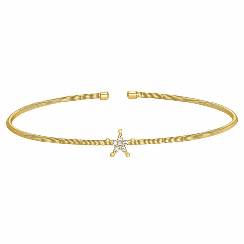 Gold Finish Sterling Silver Cable Cuff Star Bracelet - LL7083B-G-Kelly Waters-Renee Taylor Gallery