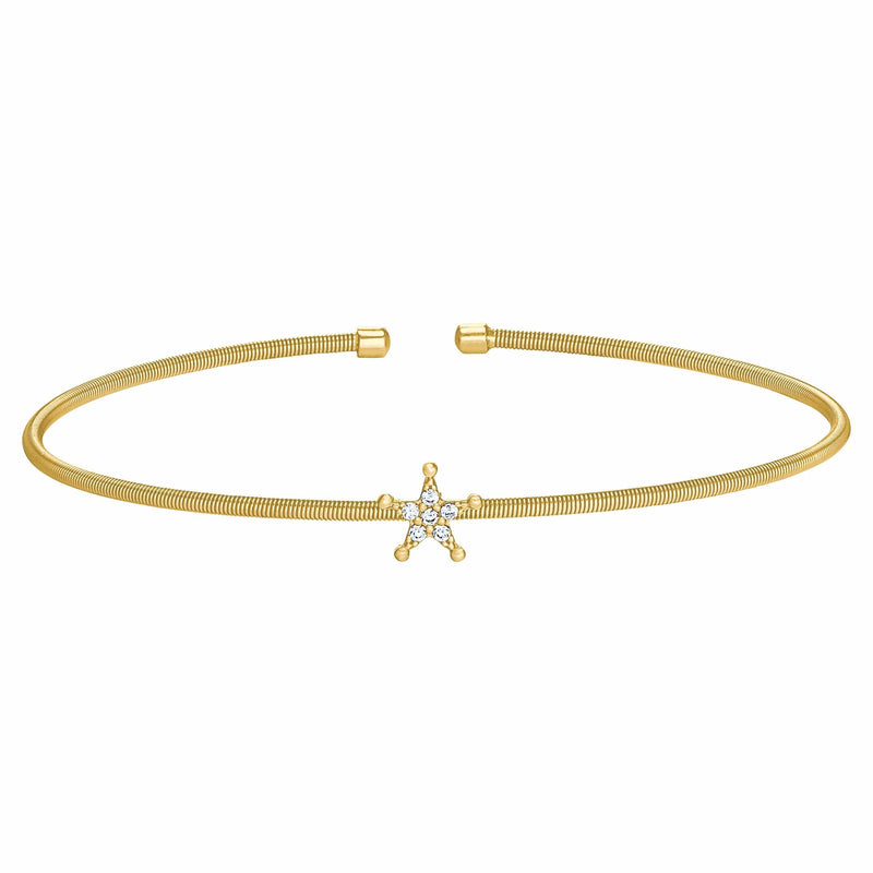Gold Finish Sterling Silver Cable Cuff Star Bracelet - LL7083B-G-Kelly Waters-Renee Taylor Gallery