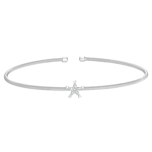 Rhodium Finish Sterling Silver Cable Cuff Star Bracelet - LL7083B-RH-Kelly Waters-Renee Taylor Gallery