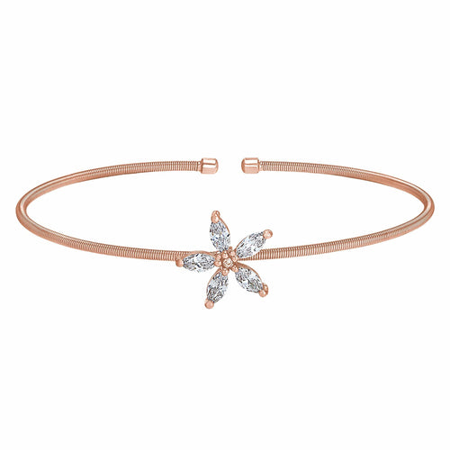 Rose Gold Finish Sterling Silver Cable Cuff Flower Bracelet - LL7084B-RG-Kelly Waters-Renee Taylor Gallery