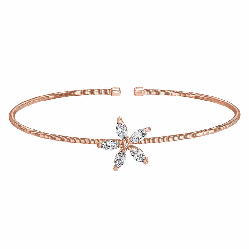 Rose Gold Finish Sterling Silver Cable Cuff Flower Bracelet - LL7084B-RG-Kelly Waters-Renee Taylor Gallery