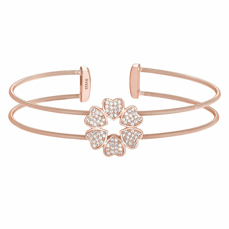 Rose Gold Finish Sterling Silver Two Cable Cuff 5 Hearts Bracelet - LL7086B-RG-Kelly Waters-Renee Taylor Gallery