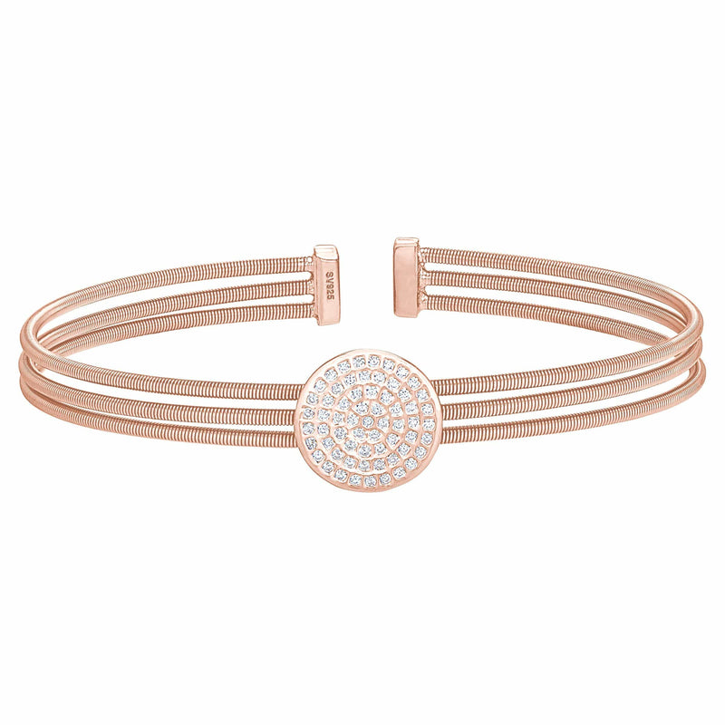 Rose Gold Finish Sterling Silver Three Cable Cuff One Circle Bracelet - LL7087B-RG-Kelly Waters-Renee Taylor Gallery