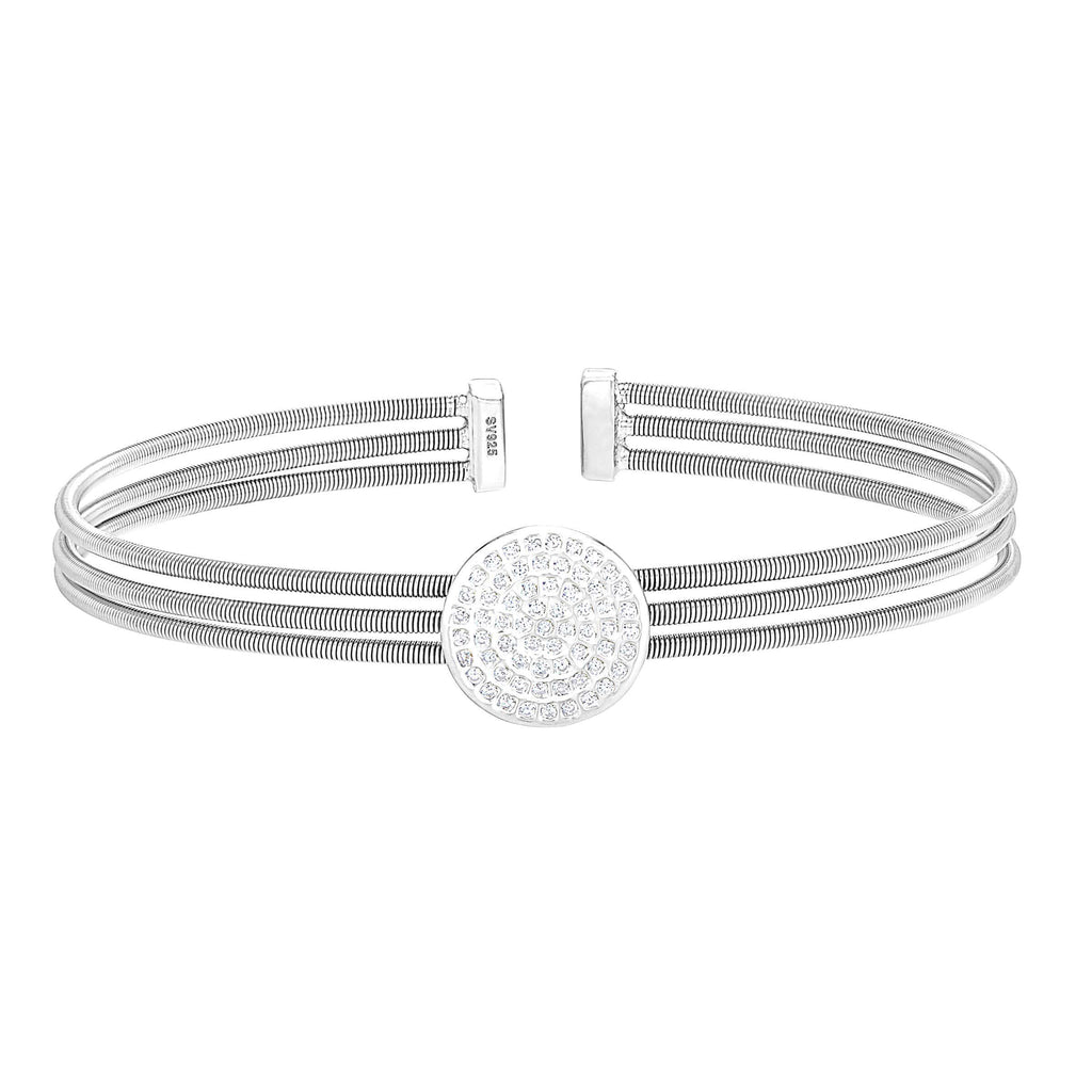 Rhodium Finish Sterling Silver Three Cable Cuff One Circle Bracelet - LL7087B-RH-Kelly Waters-Renee Taylor Gallery