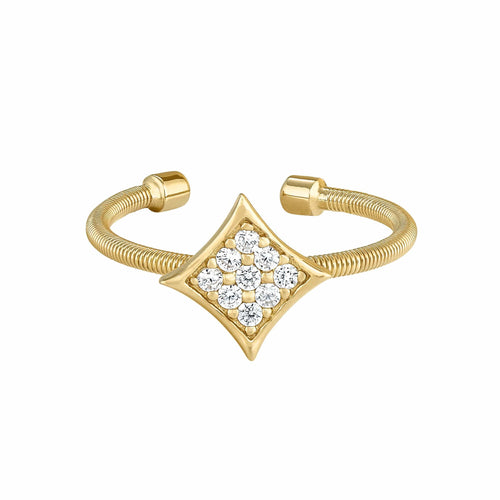 Gold Finish Sterling Silver Cable Cuff Diamond Shaped Ring - LL7088R-G-Kelly Waters-Renee Taylor Gallery