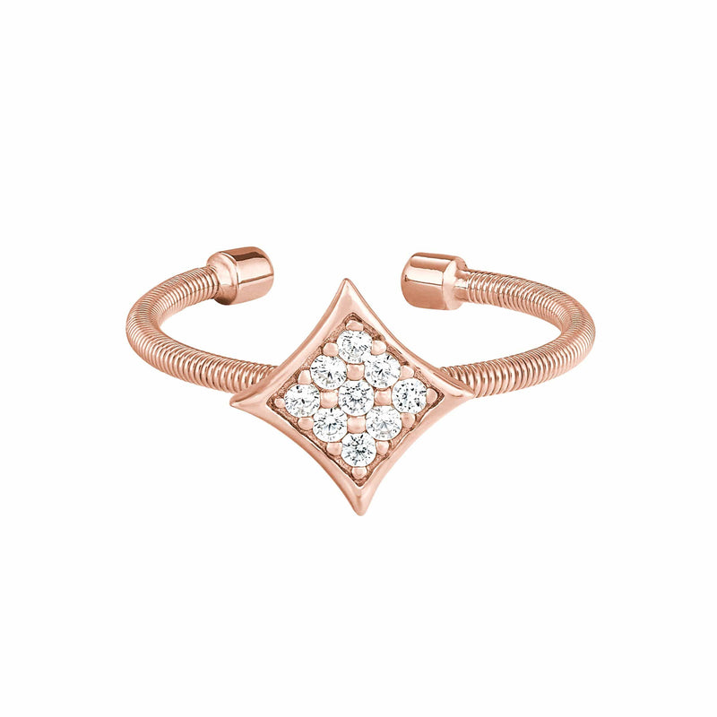 Rose Gold Finish Sterling Silver Cable Cuff Diamond Shaped Ring - LL7088R-RG-5-Kelly Waters-Renee Taylor Gallery