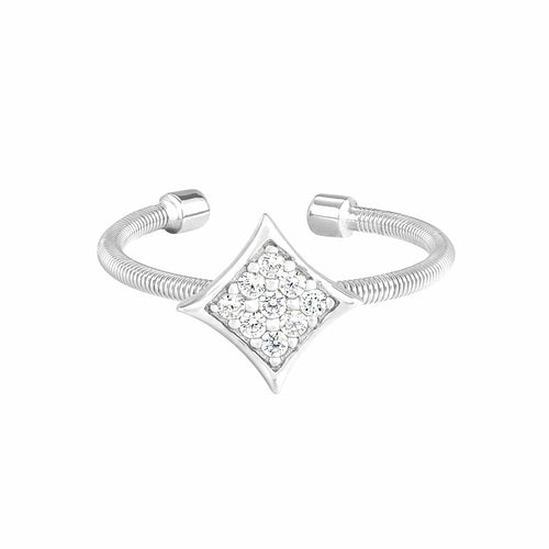 Rhodium Finish Sterling Silver Cable Cuff Diamond Shaped Ring - LL7088R-RH-5-Kelly Waters-Renee Taylor Gallery