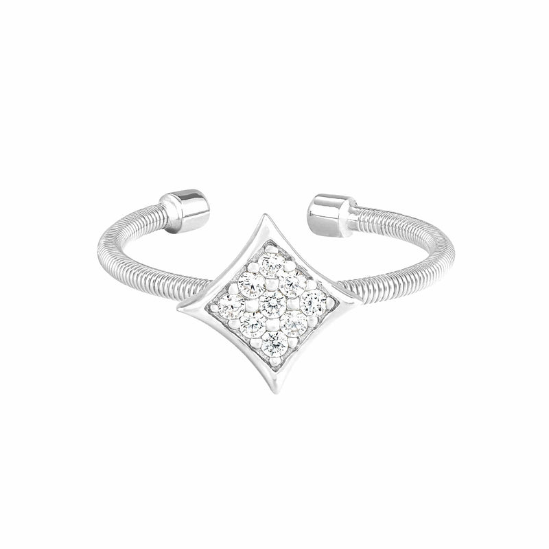 Rhodium Finish Sterling Silver Cable Cuff Diamond Shaped Ring - LL7088R-RH-5-Kelly Waters-Renee Taylor Gallery