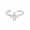 Rhodium Finish Sterling Silver Cable Cuff 5 Stone Cross Ring - LL7093R-RH-Kelly Waters-Renee Taylor Gallery