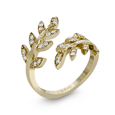 18k Yellow Gold Swirled Leaves Round Diamond Ring - LP2309-A-Y-Simon G.-Renee Taylor Gallery