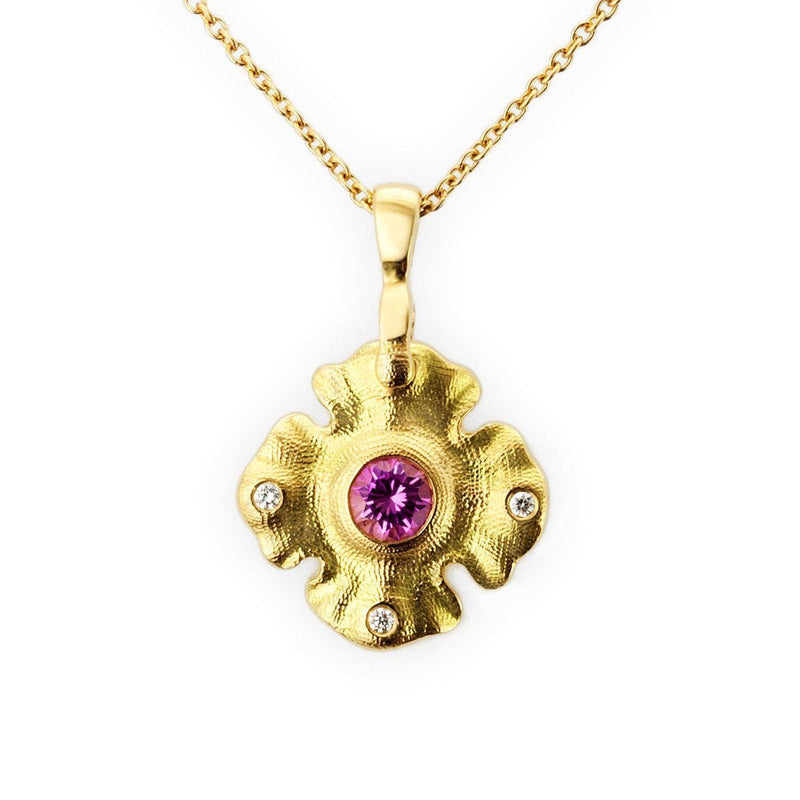 18K Quatrefoil Pink Sapphire & Diamond Pendant - M-102S-Alex Sepkus-Renee Taylor Gallery