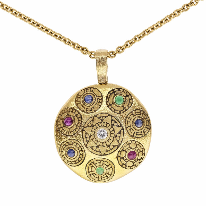 18k Aztec Calendar Pendant - M-155-Alex Sepkus-Renee Taylor Gallery