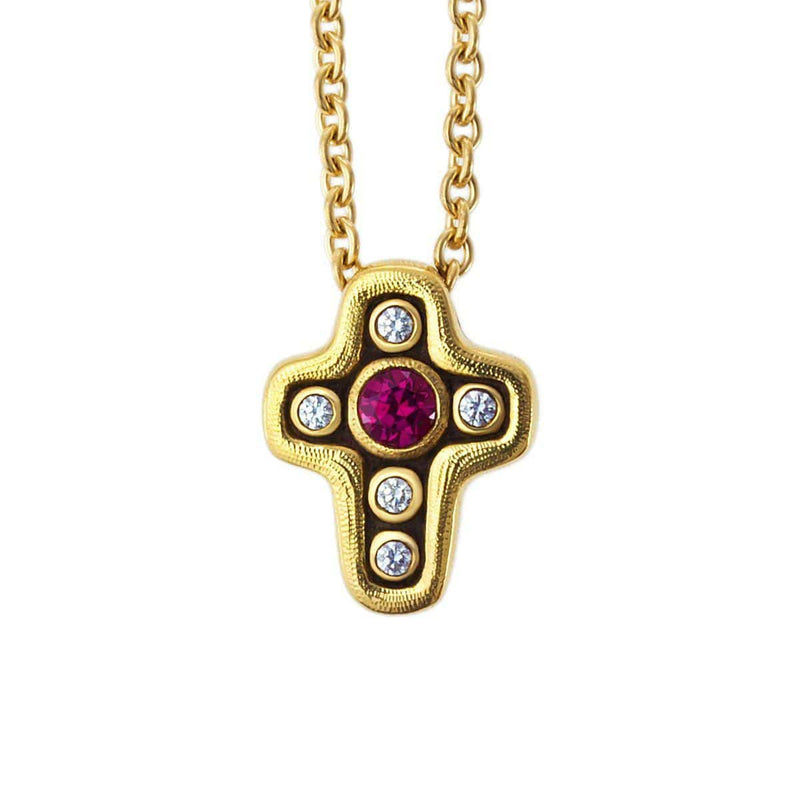 18K Cross Pink Sapphire & Diamond Pendant & Chain - M-1815 Pink Sapphire-Alex Sepkus-Renee Taylor Gallery