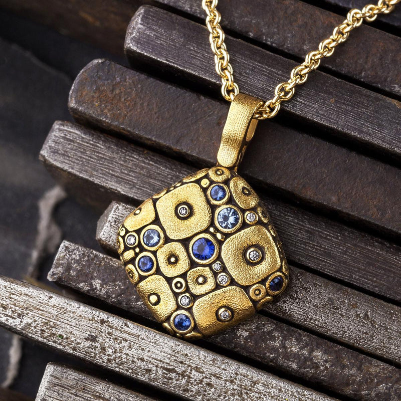18K Soft Mosaic Blue Mix Sapphire & Diamond Pendant - M-46S-Alex Sepkus-Renee Taylor Gallery
