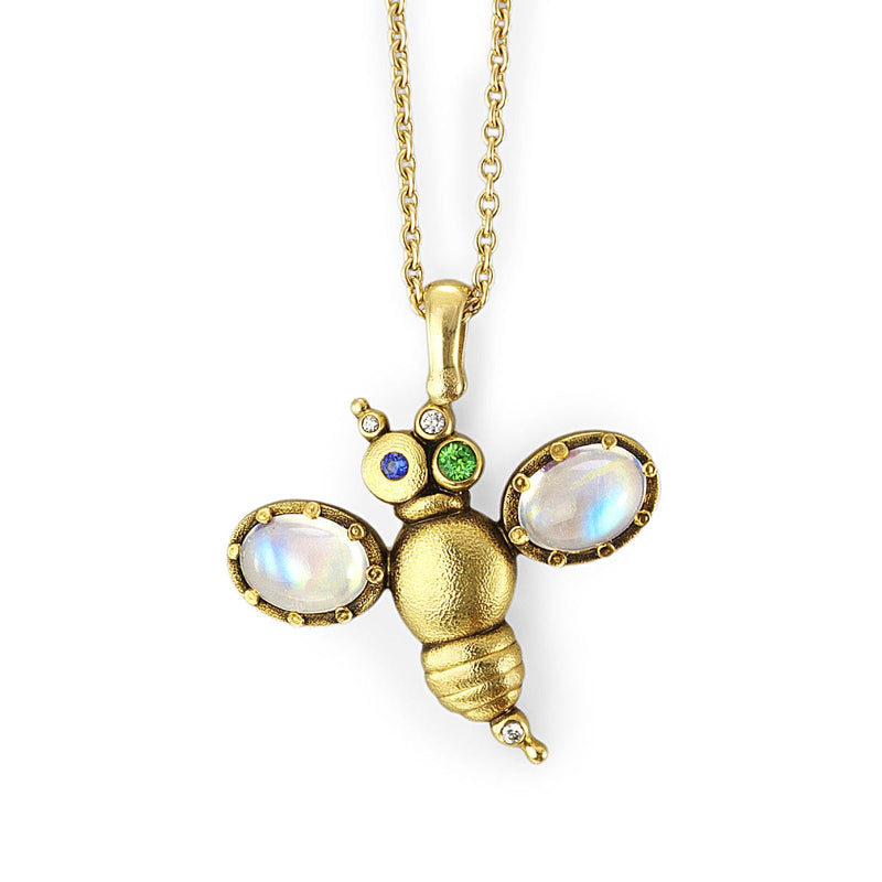 18K Entomology I - Curious Bee Colored Stones & Diamond Pendant - M-53S-Alex Sepkus-Renee Taylor Gallery