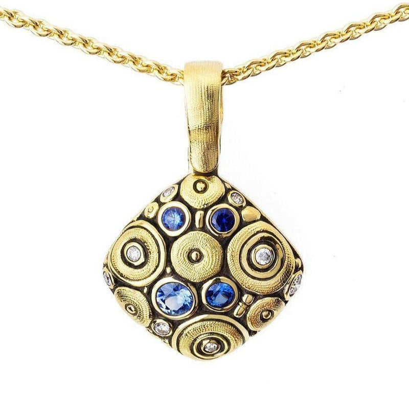 18K Soft Mosaic 2 Blue Mix Sapphire & Diamond Pendant - M-54S-Alex Sepkus-Renee Taylor Gallery