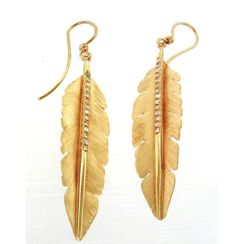 14K Gold & Diamond Feather Earrings - M4157-Marika-Renee Taylor Gallery