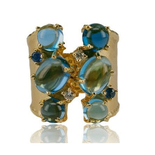 14K Gold, Diamond, Blue Topaz & Sapphire Ring - M7982-Marika-Renee Taylor Gallery
