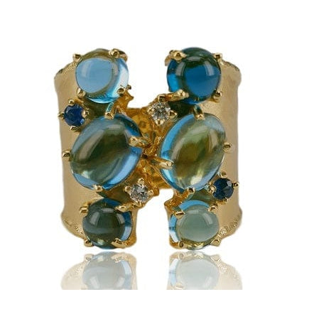 Marika Diamond, Blue Topaz, and Sapphire 14k Gold Ring - M7982-Marika-Renee Taylor Gallery
