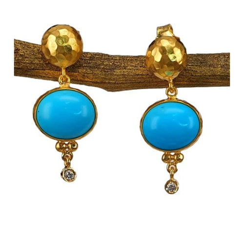 Marika 14k Gold Turquoise & Diamond Earrings - M8330-Marika-Renee Taylor Gallery