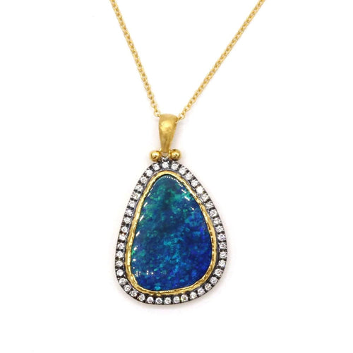 Marika Diamond, Blue Opal & 14k Gold Necklace - M7150-Marika-Renee Taylor Gallery