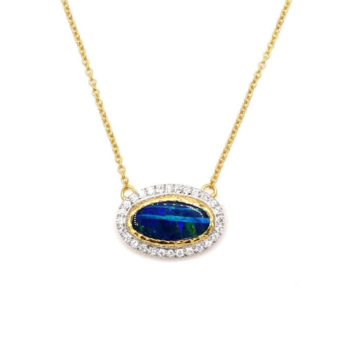Marika Diamond, Blue Opal & 14k Gold Necklace - M7204-Marika-Renee Taylor Gallery