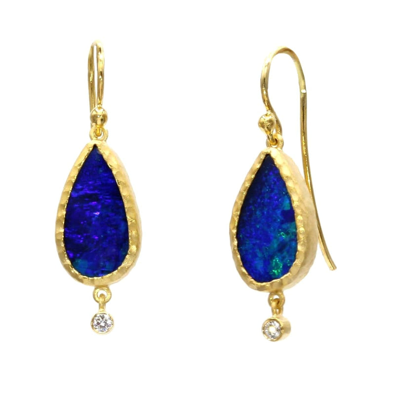 Marika Diamond, Blue Opal & 14k Gold Earrings - M7206-Marika-Renee Taylor Gallery